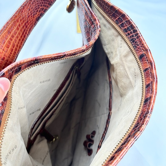 Brahmin Authentic Croc Lauren Pecan Leather Shoulder Bag w/Tassel/Hand Tag - Picture 2 of 13
